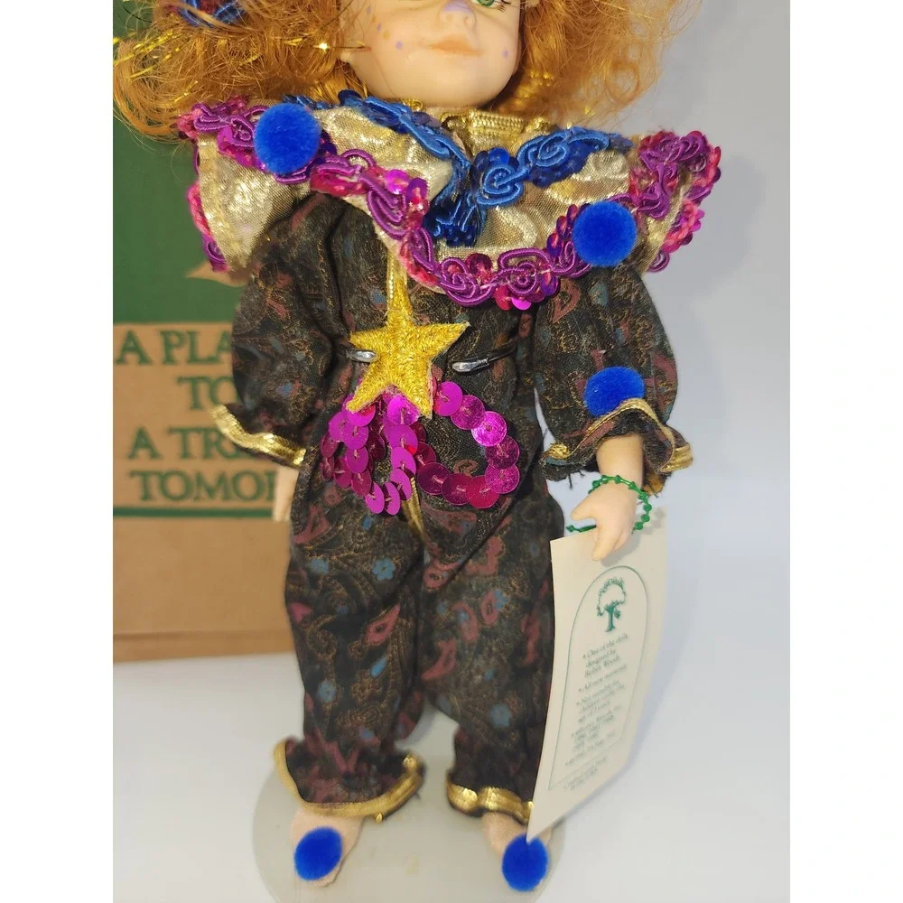 Robin Woods 1990 Collectible Clown Jester Doll 9 inch Vintage with Box and Tag